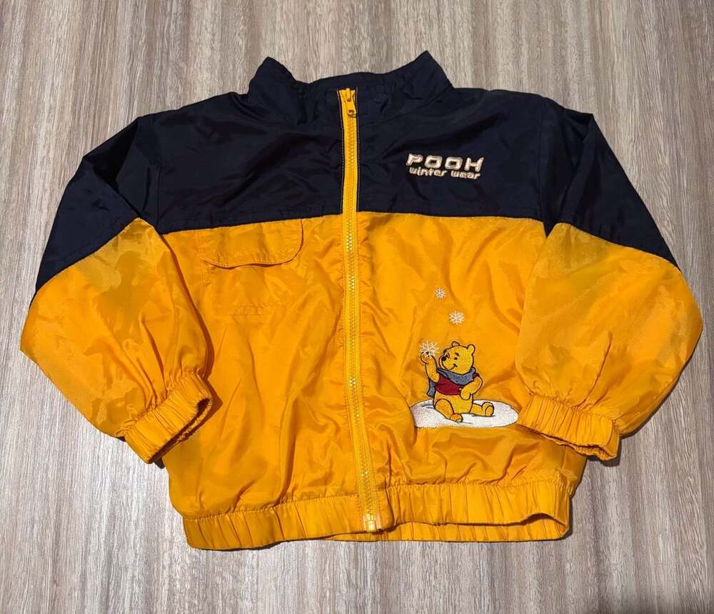 Vintage 90s Disney Winnie The Pooh Yellow Navy Windbreaker Jacket 24M